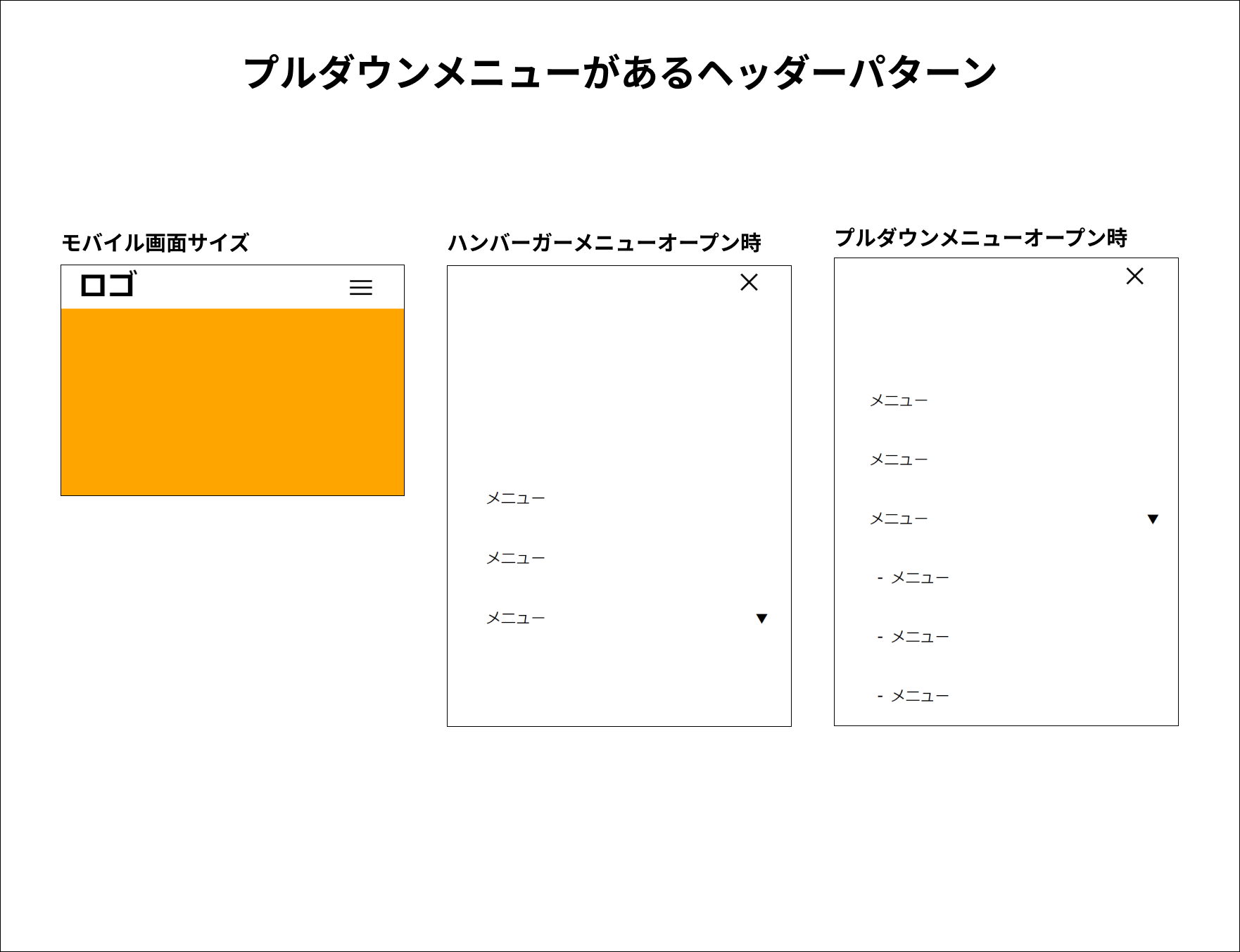 モバイル画面サイズプルダウンメニューがあるヘッダーパターン